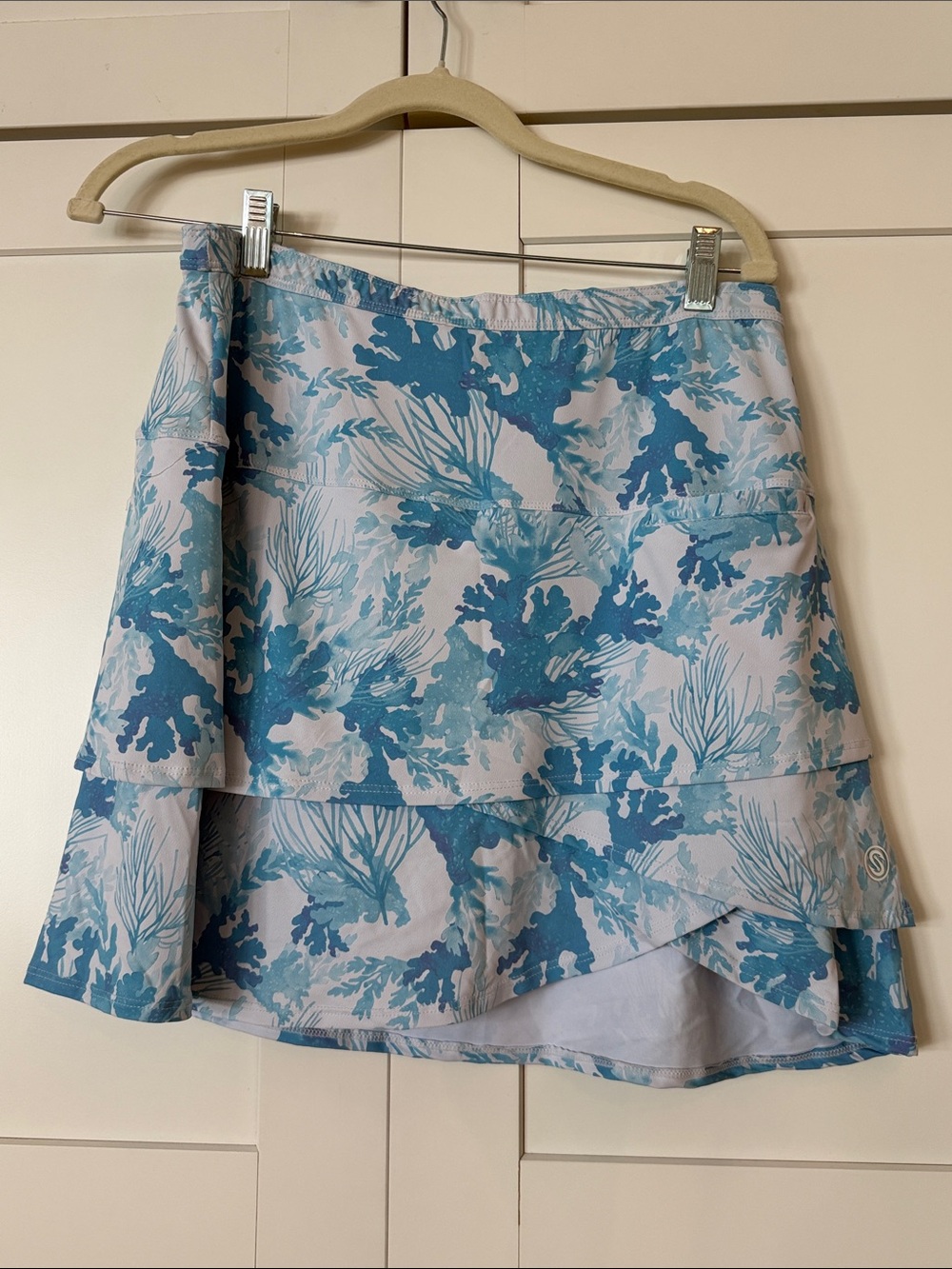 Light Blue Floral Active Skort with Tiered Hem